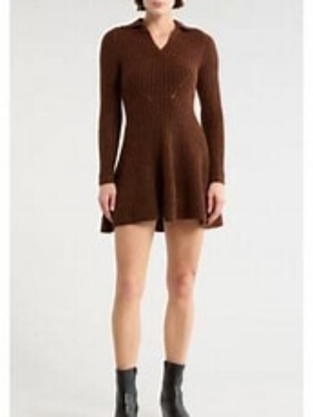 Lush Long Sleeve Brown Ribbed Collared Knit Sweater Dress Size M New -Mini